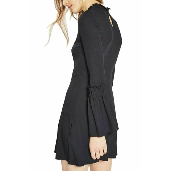 TOPSHOP Womens Black Fluted Ribbed Jersey Skater Dress Size 2 US NGB - Picture 7 of 12